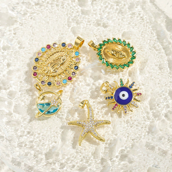 Pendant Accessories Goldplated Copper Zircon Inlay Starfish And Oval Shape