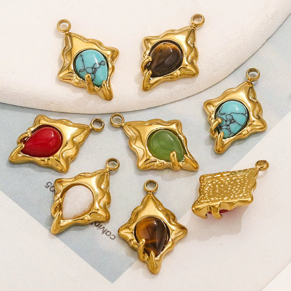 Pendant Accessories Natural Stone Titanium Steel Plated 18K True Gold Electroplating Stainless Steel Niche Style