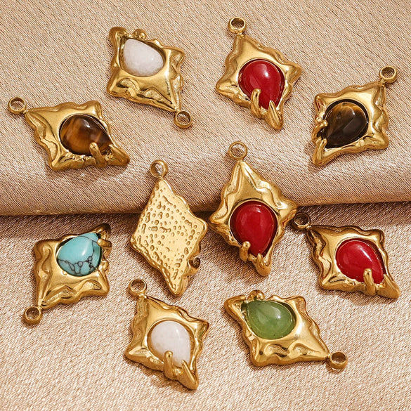Pendant Accessories Natural Stone Titanium Steel Plated 18K True Gold Electroplating Stainless Steel Niche Style
