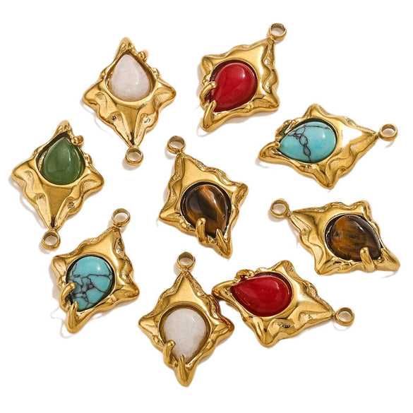 Pendant Accessories Natural Stone Titanium Steel Plated 18K True Gold Electroplating Stainless Steel Niche Style