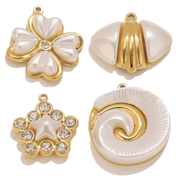 Pendant Accessories Stainless Steel Fivepointed Star And Four Leaf Clover Electroplated Imitation Shell