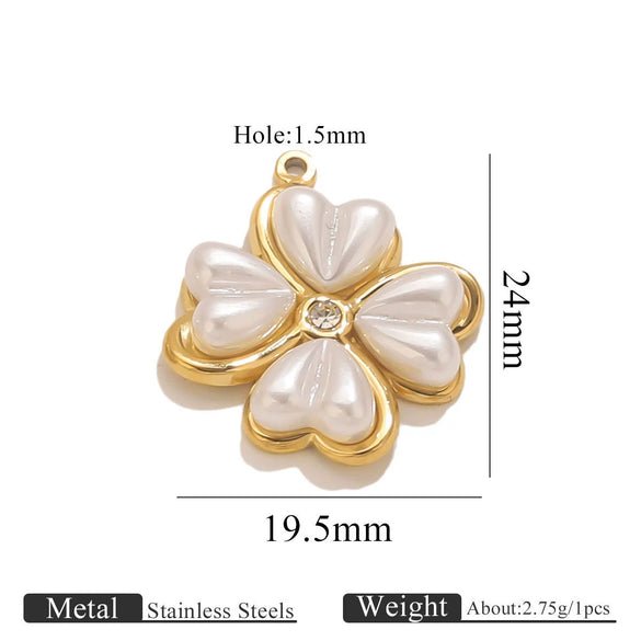 Pendant Accessories Stainless Steel Fivepointed Star And Four Leaf Clover Electroplated Imitation Shell