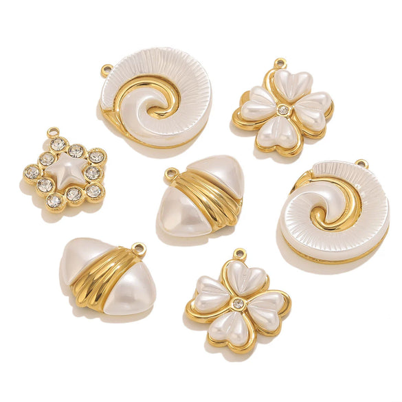 Pendant Accessories Stainless Steel Fivepointed Star And Four Leaf Clover Electroplated Imitation Shell