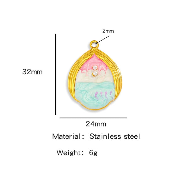 Pendant Accessories Stainless Steel Oildropped Shell Ocean Series