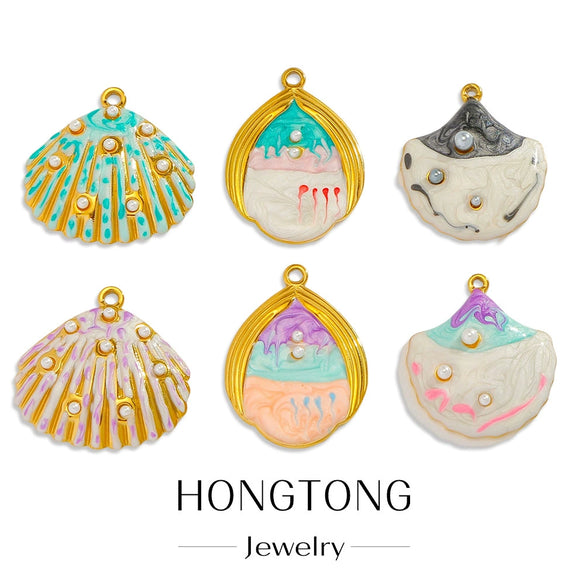 Pendant Accessories Stainless Steel Oildropped Shell Ocean Series