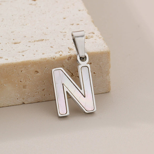 Pendant Accessories Women's Fresh And Sweet Stainless Steel With White Shell And English Letters
