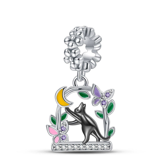 Pendant Beads Jewelry Accessories Copper Silver Plated Animal Dripping Oil Design Moon Cat Playing Butterfly