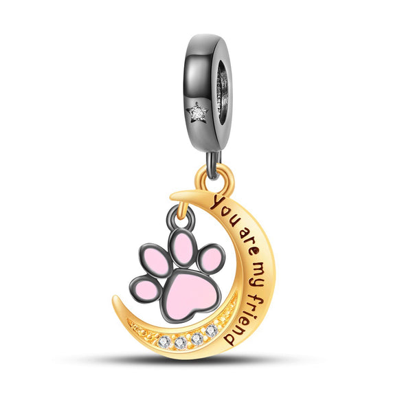 Pendant Beads Jewelry Accessories Copper Silver Plated Animal Dripping Oil Design Moon Cat Playing Butterfly