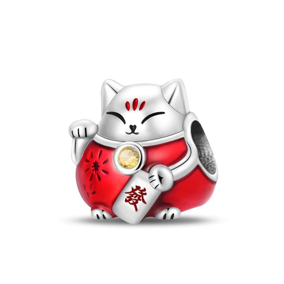 Pendant Beads New Copper Silver Plated Lion Dance Red Lantern Fortune Cat Festival Elements Dripping Oil Design