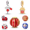 Pendant Beads New Copper Silver Plated Lion Dance Red Lantern Fortune Cat Festival Elements Dripping Oil Design