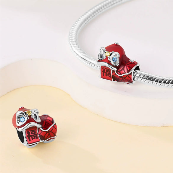 Pendant Beads New Copper Silver Plated Lion Dance Red Lantern Fortune Cat Festival Elements Dripping Oil Design