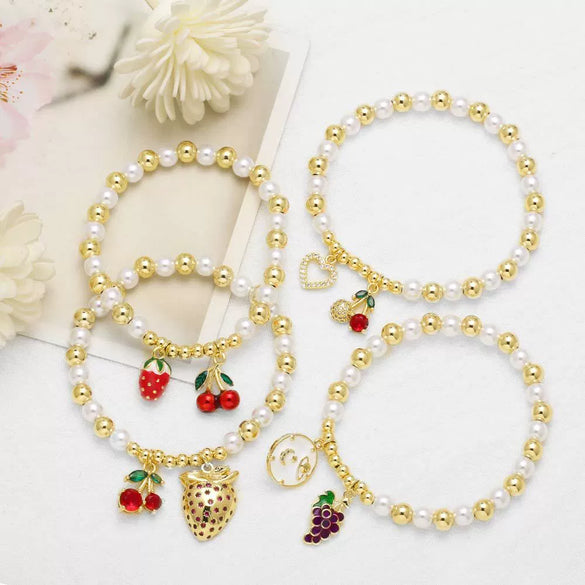 Pendant Bracelet Copper Goldplated Fruit Design