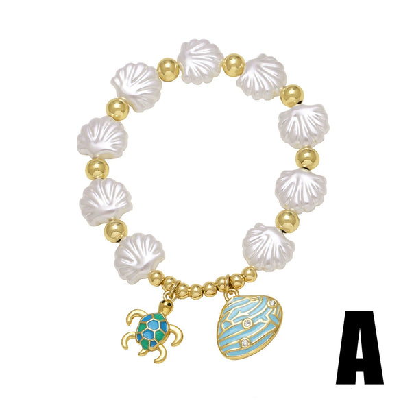 Pendant Bracelet Copper Simple Style Electroplating Shell Turtle Love Unisex