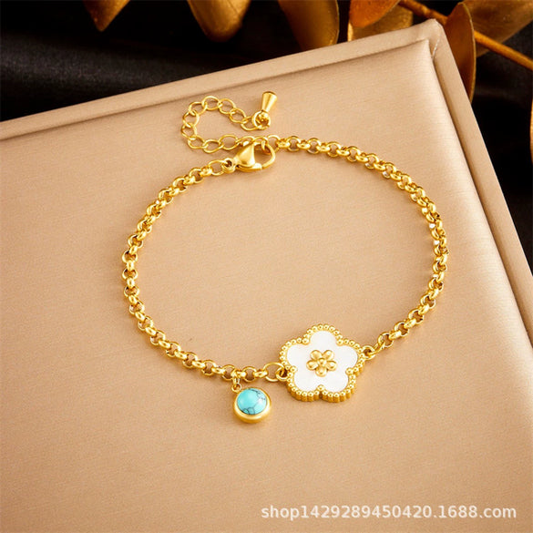 Pendant Bracelet Stainless Steel Geometric Blue Turquoise Retro Electroplating Oval Accessories