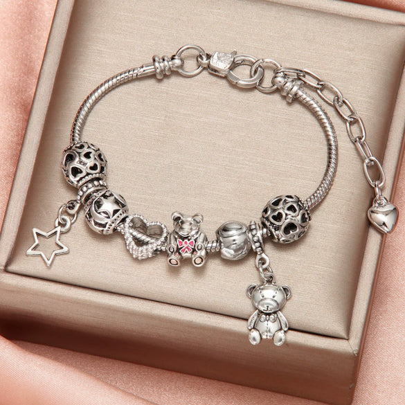 Pendant Bracelet Zinc Alloy Wave Heart Shape Cartoon Characters Electroplated Diy Handmade For Child Unisex