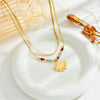 Pendant Chain Necklace Stainless Steel Gold Plated Colorful Beaded Fan Shaped Turquoise