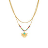 Pendant Chain Necklace Stainless Steel Gold Plated Colorful Beaded Fan Shaped Turquoise