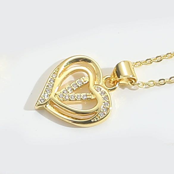 Pendant Clavicle Chain Copper Heart Hollow Shape Electroplating Simple Style