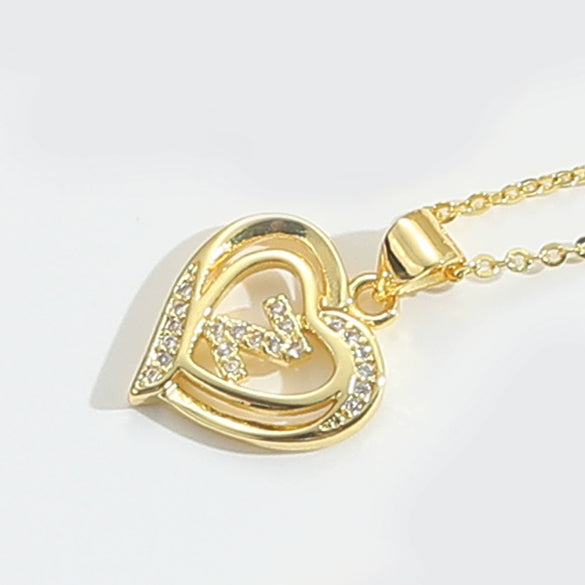 Pendant Clavicle Chain Copper Heart Hollow Shape Electroplating Simple Style