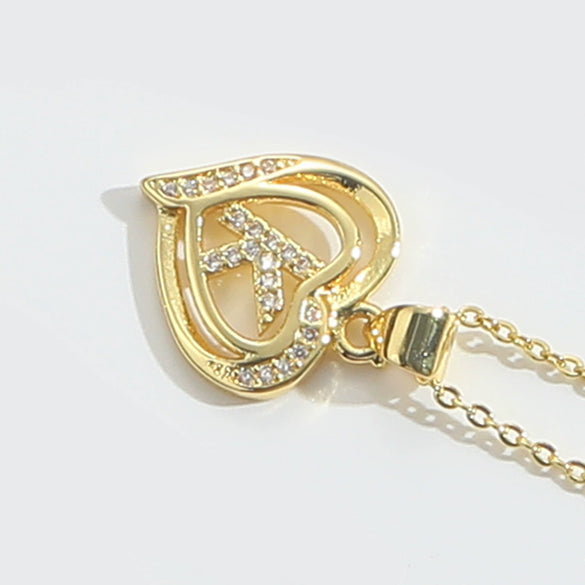 Pendant Clavicle Chain Copper Heart Hollow Shape Electroplating Simple Style