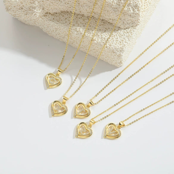 Pendant Clavicle Chain Copper Heart Hollow Shape Electroplating Simple Style