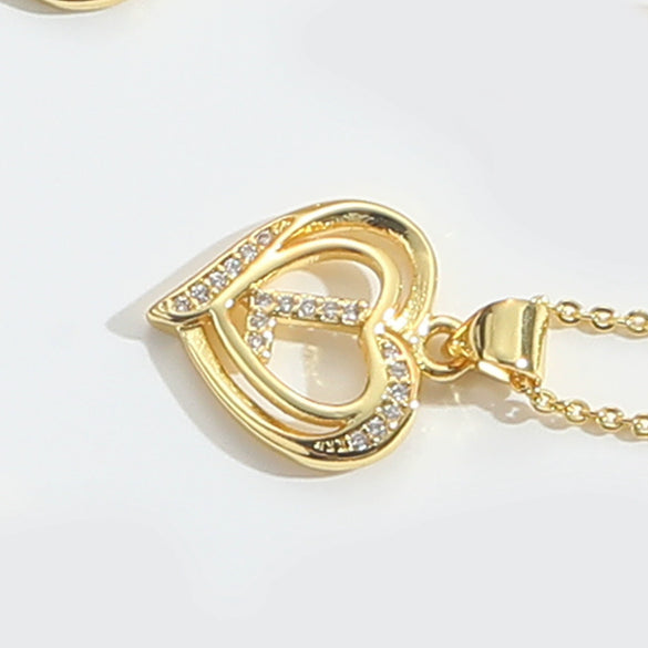 Pendant Clavicle Chain Copper Heart Hollow Shape Electroplating Simple Style
