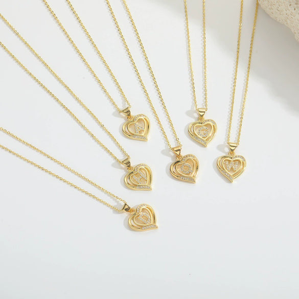 Pendant Clavicle Chain Copper Heart Hollow Shape Electroplating Simple Style