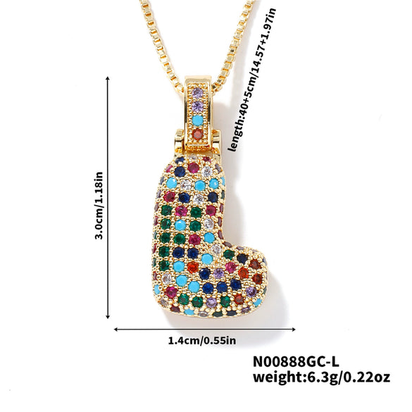 Pendant Clavicle Chain Copper Inlaid Zircon Hip Hop Style With Letter Pattern Electroplated