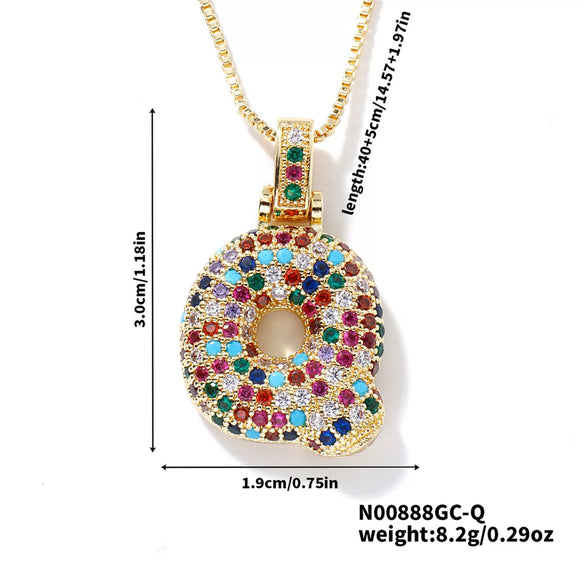 Pendant Clavicle Chain Copper Inlaid Zircon Hip Hop Style With Letter Pattern Electroplated