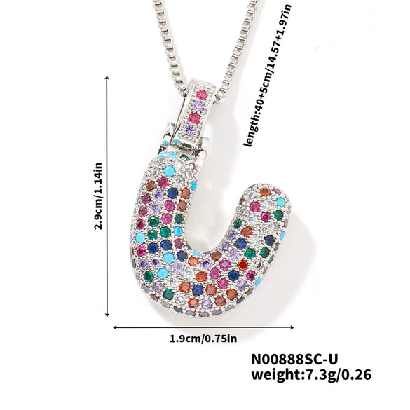 Pendant Clavicle Chain Copper Inlaid Zircon Hip Hop Style With Letter Pattern Electroplated