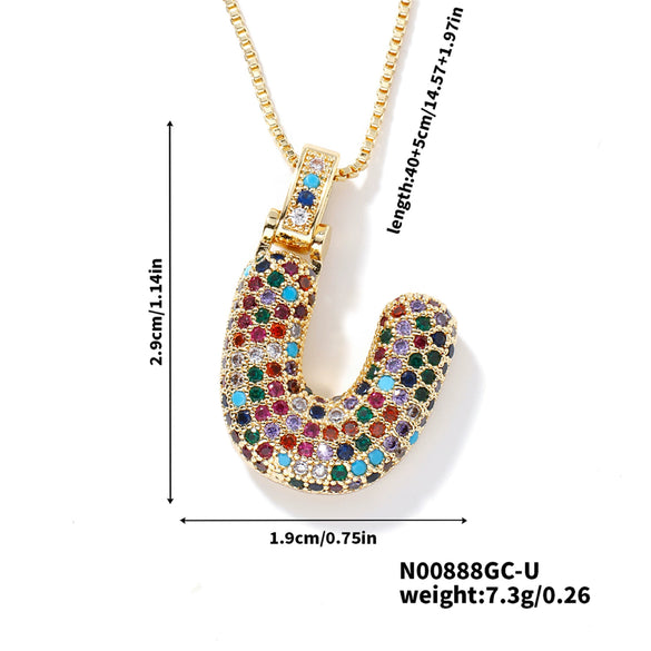 Pendant Clavicle Chain Copper Inlaid Zircon Hip Hop Style With Letter Pattern Electroplated