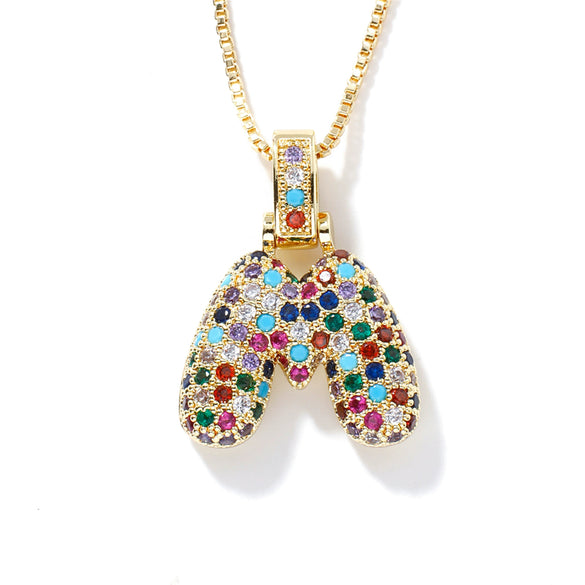 Pendant Clavicle Chain Copper Inlaid Zircon Hip Hop Style With Letter Pattern Electroplated