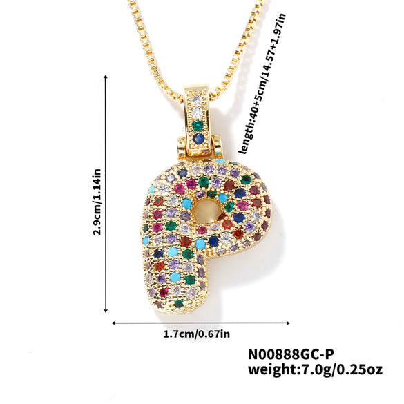 Pendant Clavicle Chain Copper Inlaid Zircon Hip Hop Style With Letter Pattern Electroplated