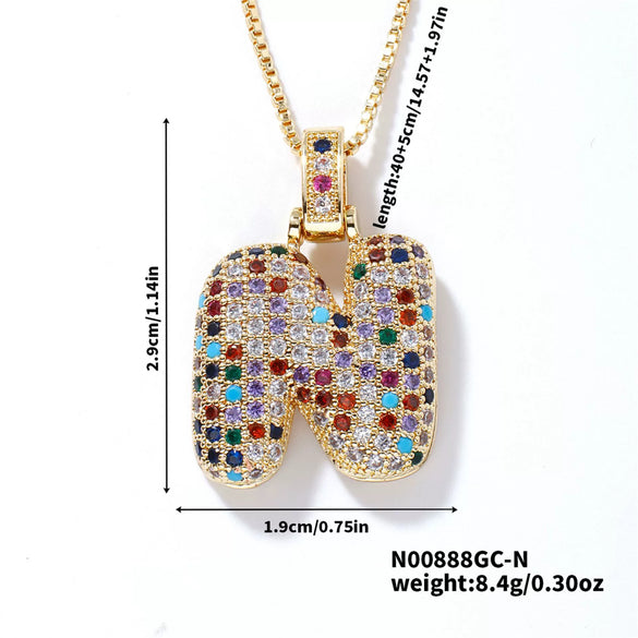 Pendant Clavicle Chain Copper Inlaid Zircon Hip Hop Style With Letter Pattern Electroplated