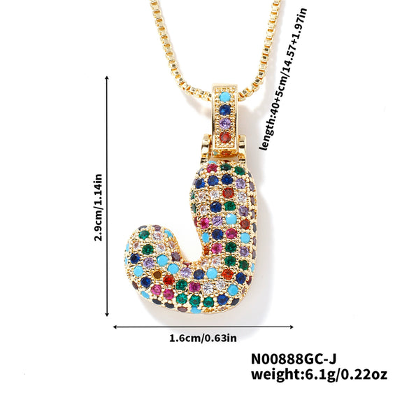 Pendant Clavicle Chain Copper Inlaid Zircon Hip Hop Style With Letter Pattern Electroplated