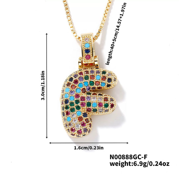 Pendant Clavicle Chain Copper Inlaid Zircon Hip Hop Style With Letter Pattern Electroplated