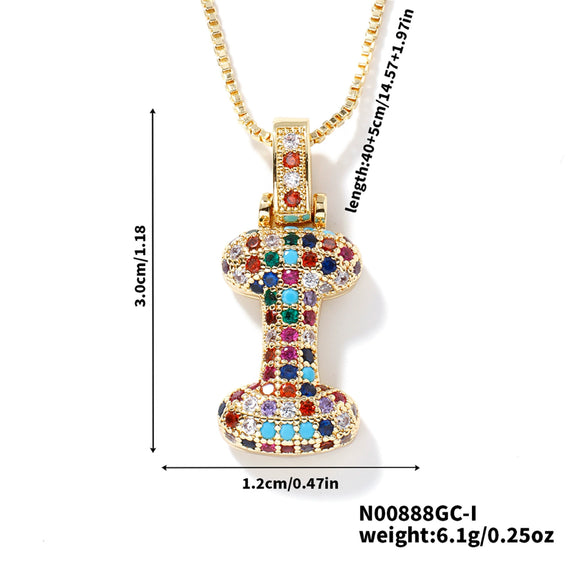 Pendant Clavicle Chain Copper Inlaid Zircon Hip Hop Style With Letter Pattern Electroplated