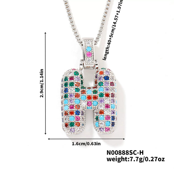 Pendant Clavicle Chain Copper Inlaid Zircon Hip Hop Style With Letter Pattern Electroplated