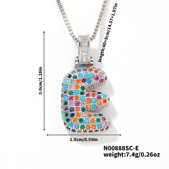 Pendant Clavicle Chain Copper Inlaid Zircon Hip Hop Style With Letter Pattern Electroplated