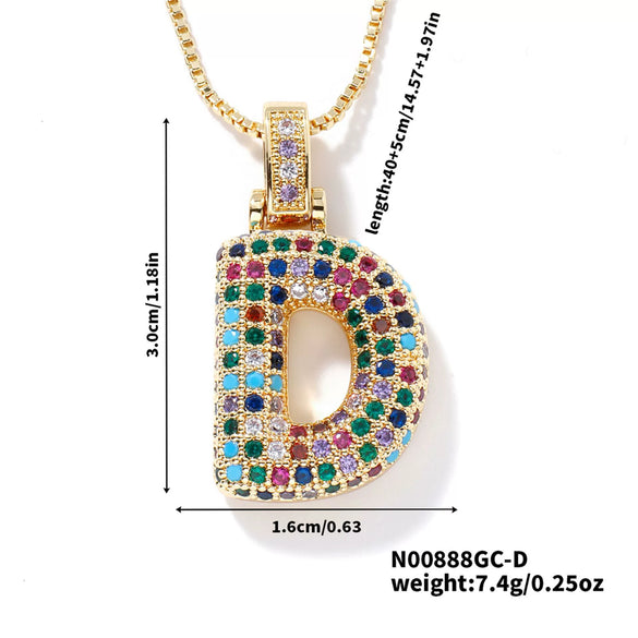 Pendant Clavicle Chain Copper Inlaid Zircon Hip Hop Style With Letter Pattern Electroplated