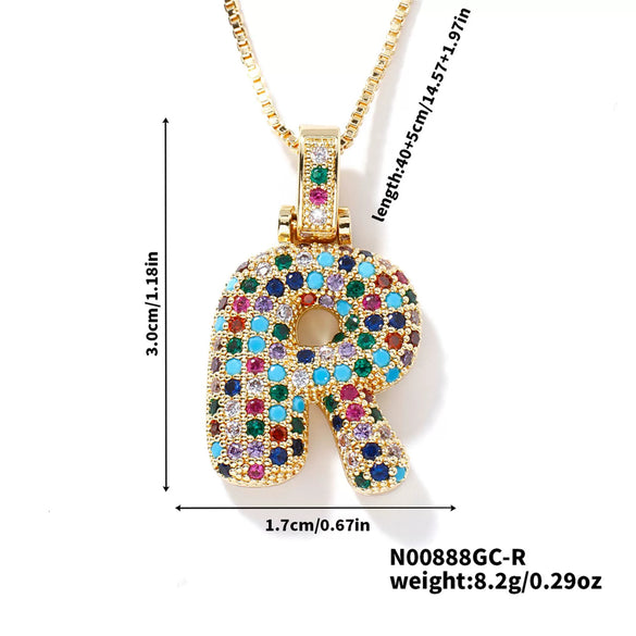 Pendant Clavicle Chain Copper Inlaid Zircon Hip Hop Style With Letter Pattern Electroplated
