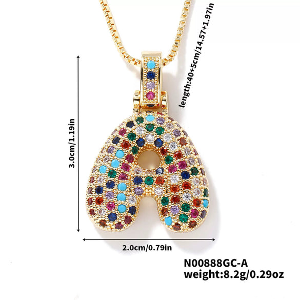 Pendant Clavicle Chain Copper Inlaid Zircon Hip Hop Style With Letter Pattern Electroplated