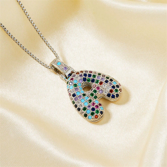 Pendant Clavicle Chain Copper Inlaid Zircon Hip Hop Style With Letter Pattern Electroplated