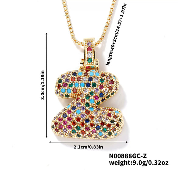 Pendant Clavicle Chain Copper Inlaid Zircon Hip Hop Style With Letter Pattern Electroplated