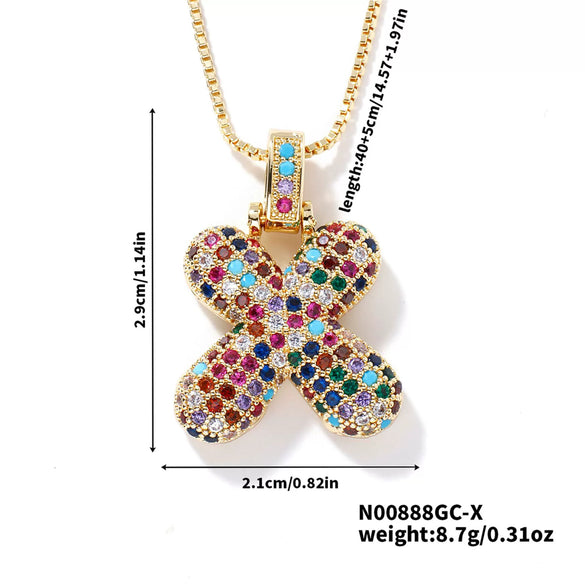 Pendant Clavicle Chain Copper Inlaid Zircon Hip Hop Style With Letter Pattern Electroplated