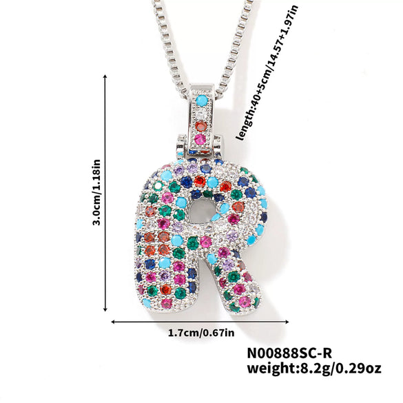 Pendant Clavicle Chain Copper Inlaid Zircon Hip Hop Style With Letter Pattern Electroplated