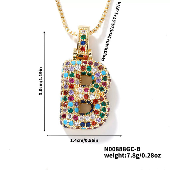 Pendant Clavicle Chain Copper Inlaid Zircon Hip Hop Style With Letter Pattern Electroplated