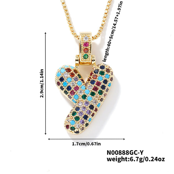 Pendant Clavicle Chain Copper Inlaid Zircon Hip Hop Style With Letter Pattern Electroplated