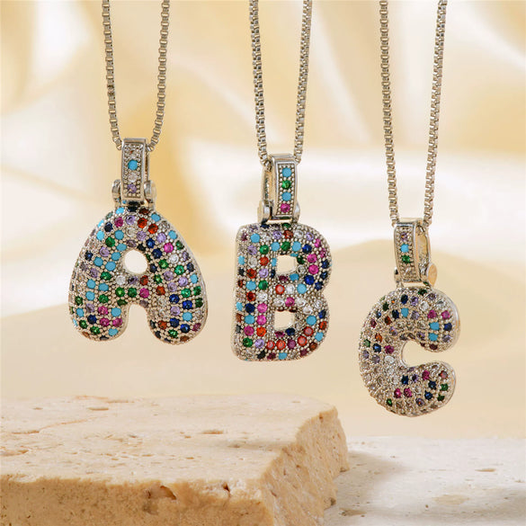 Pendant Clavicle Chain Copper Inlaid Zircon Hip Hop Style With Letter Pattern Electroplated