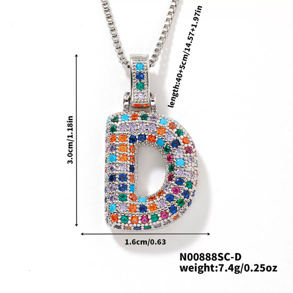 Pendant Clavicle Chain Copper Inlaid Zircon Hip Hop Style With Letter Pattern Electroplated